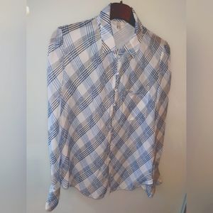 XS Joie blue plaid gingham silk shirt